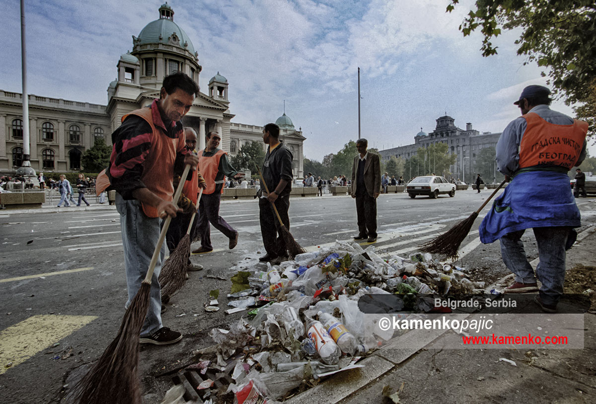 The clean-up begins outside the Parliament building