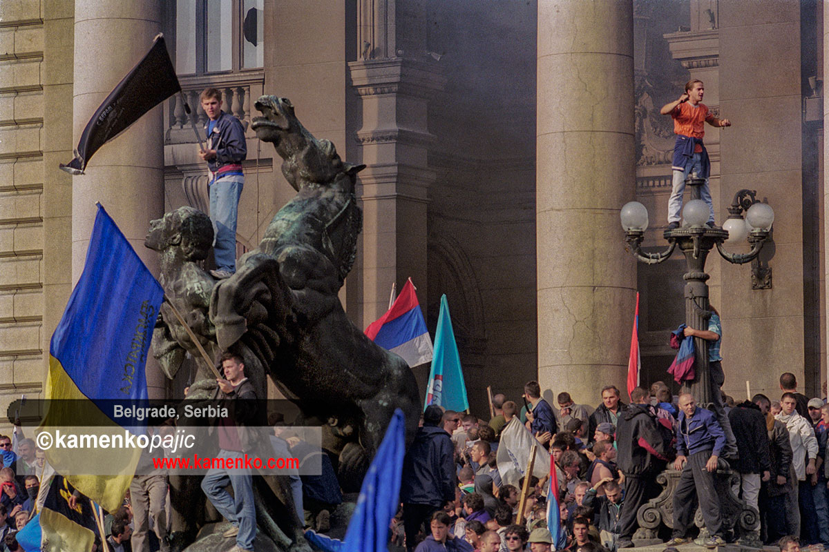 Protesters storm entrance of the Parliament building in Belgrade on Thursday, October 5, 2000