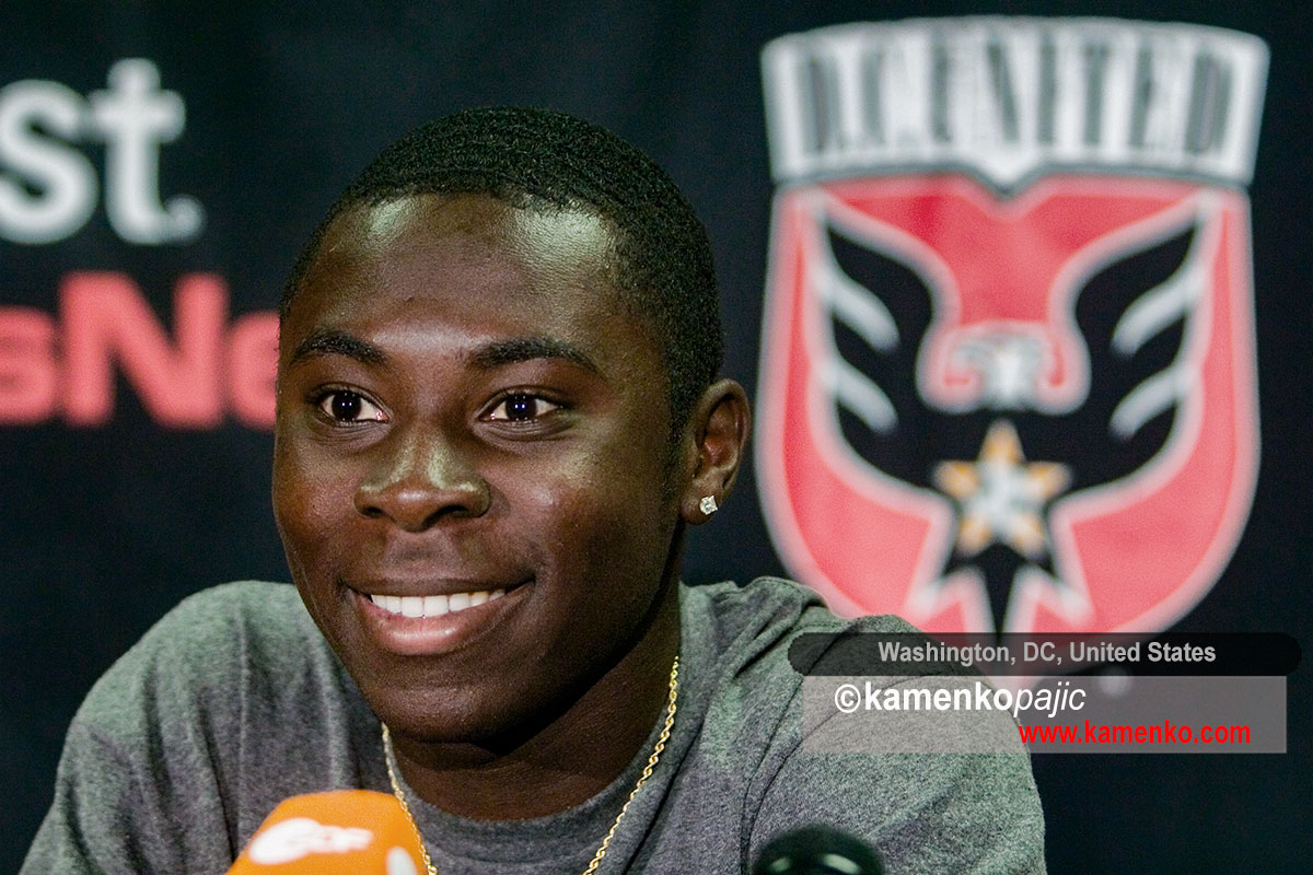 Freddy Adu talks to member of the press before his debut