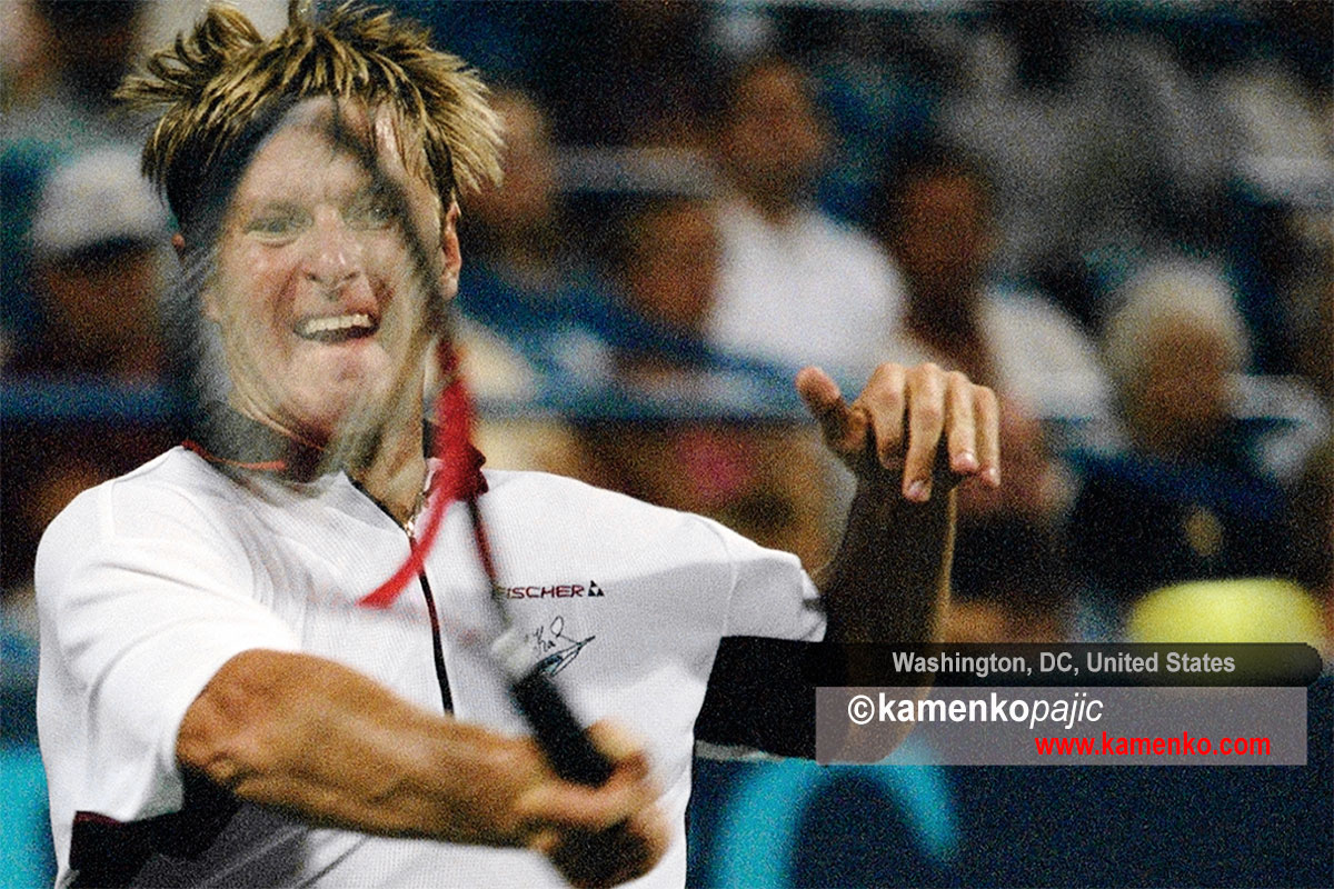 Top-seeded Yevgeny Kafelnikov of Russia, returns the ball during a first round match of the Legg Mason Tennis Classic against Wayne Black of Zimbabwe, in Washington DC