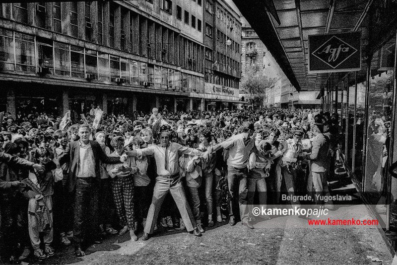 Plavi Orkestar draws large crowd during record signing event in Yugoslavia's capitol Belgrade on September 13, 1985